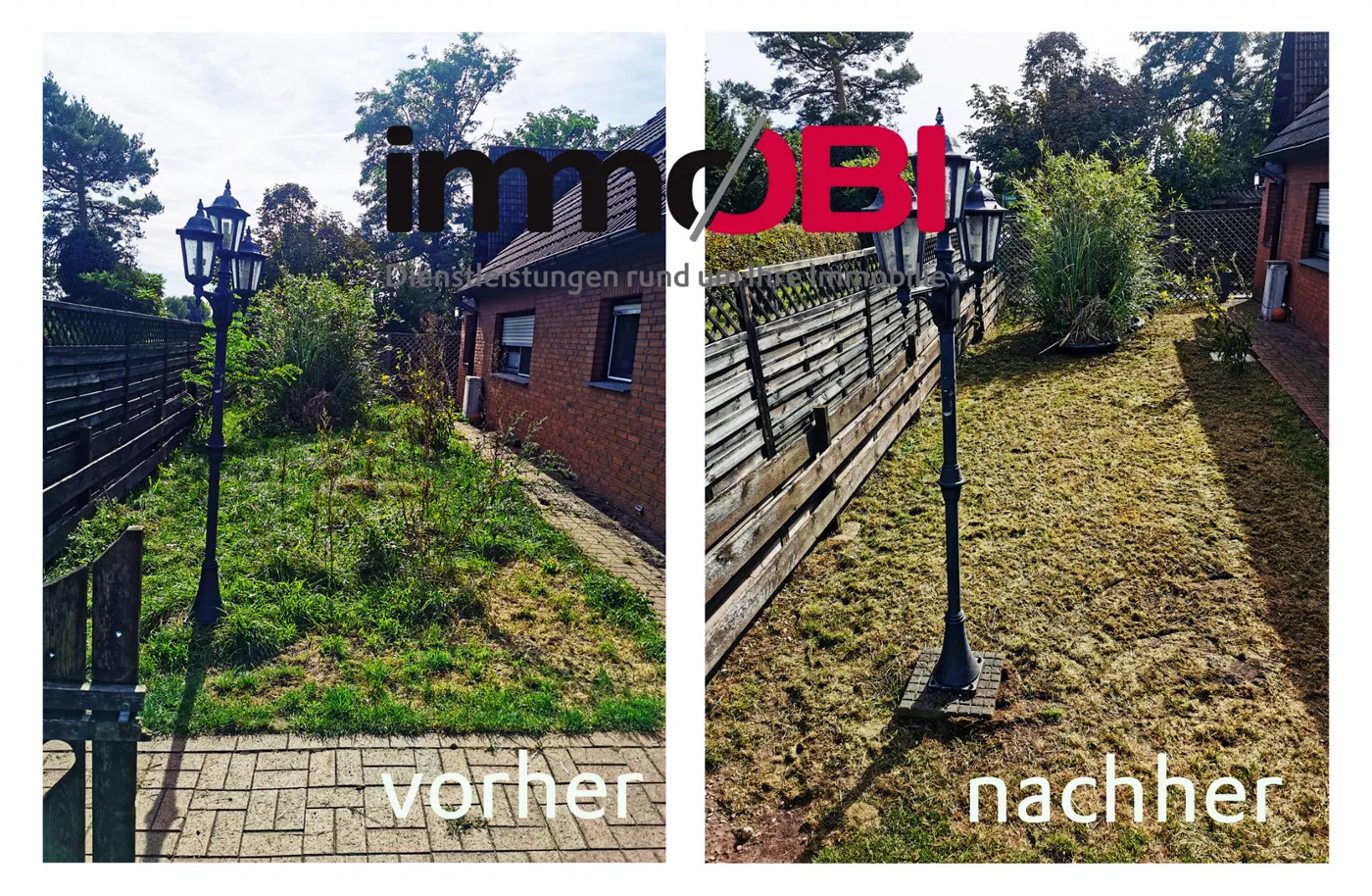 Vorher-Nachher-Bild einer Gartenpflege in Lüdinghausen