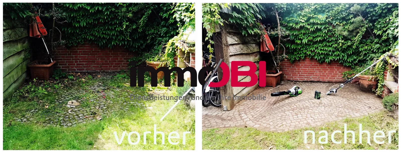 Vorher-Nachher-Bild einer Unkrautentfernung in Gremmendorf